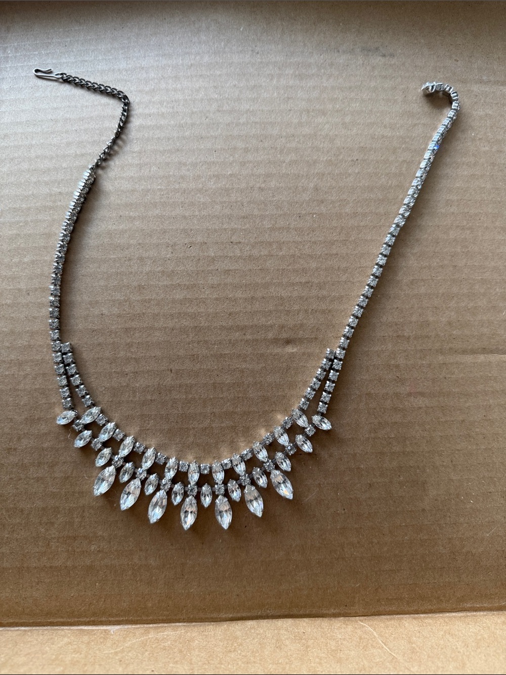 Crystal Marquise Fringe Necklace - Clear Crystal Silver Tone